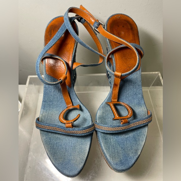 DIOR shoes /DIOR blue denim wedge platform sandals sz 40 us 9.5 made in italy - Picture 8 of 14